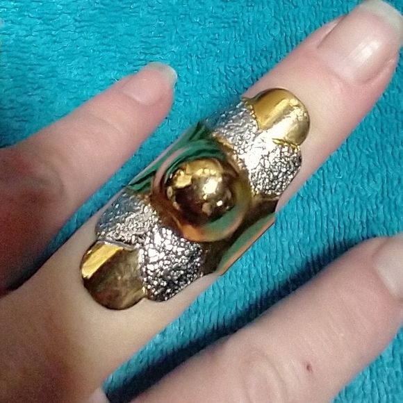 Gold and Silver Glitter Adjustable Statement Ring - Picture 1 of 4